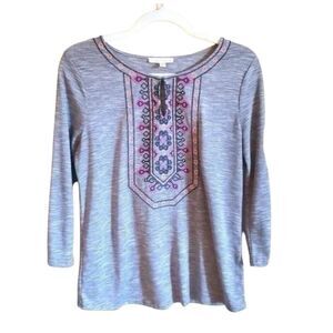 Anthropologie Embroidered Marbled Blue Blouse Top Womens sz XS Boho festival